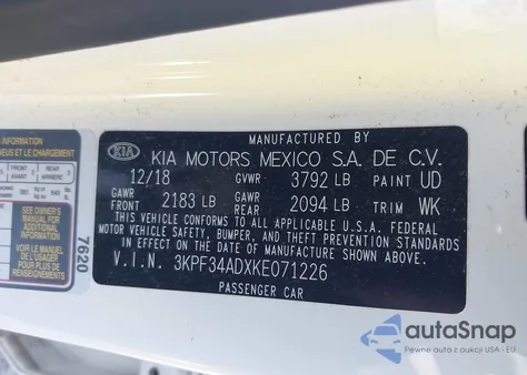 2019 Kia Forte S из США, поврежденный, VIN 3KPF34ADXKE071226